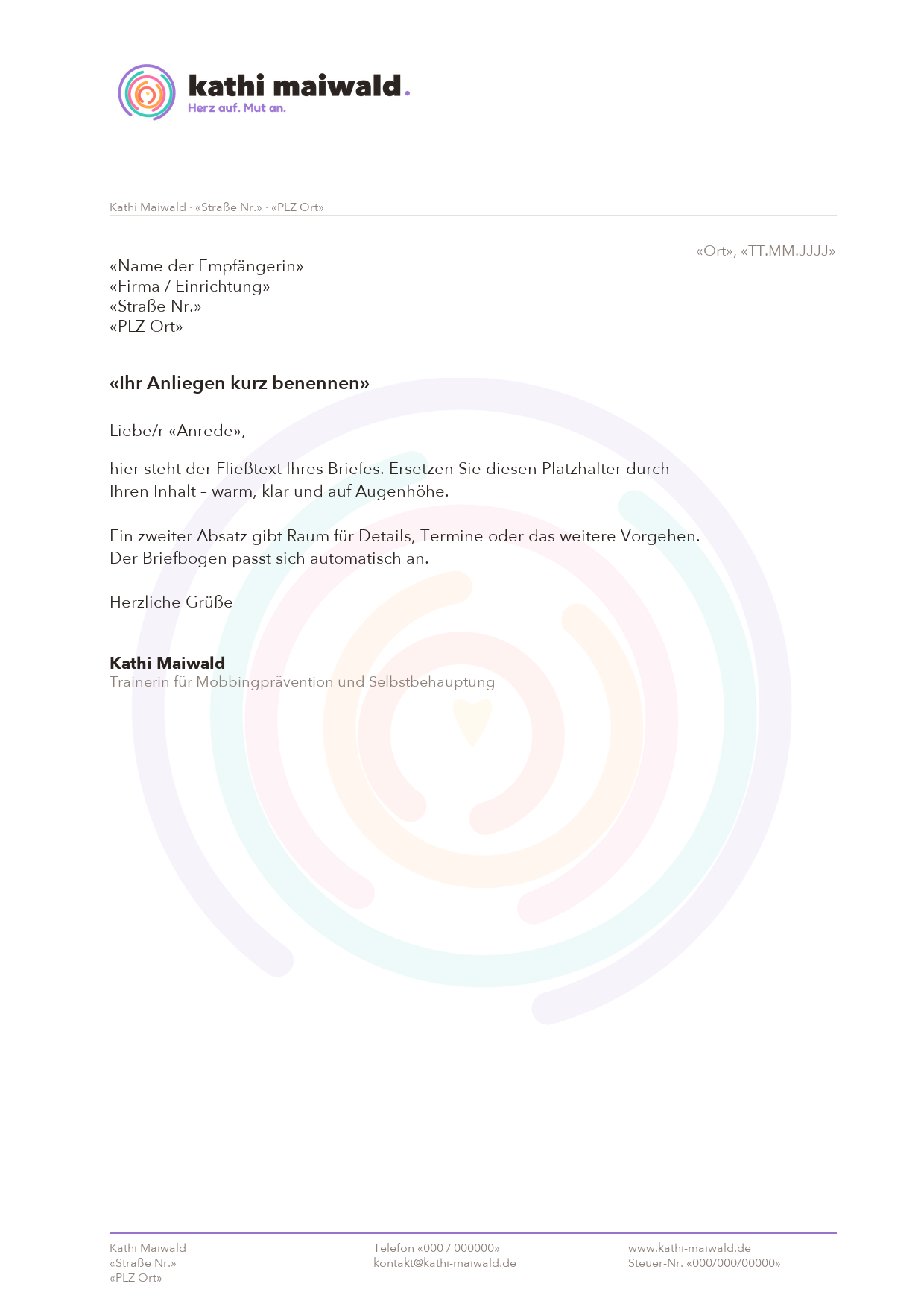 Briefbogen mit Logo im Kopf und dem Signet als blasses Wasserzeichen