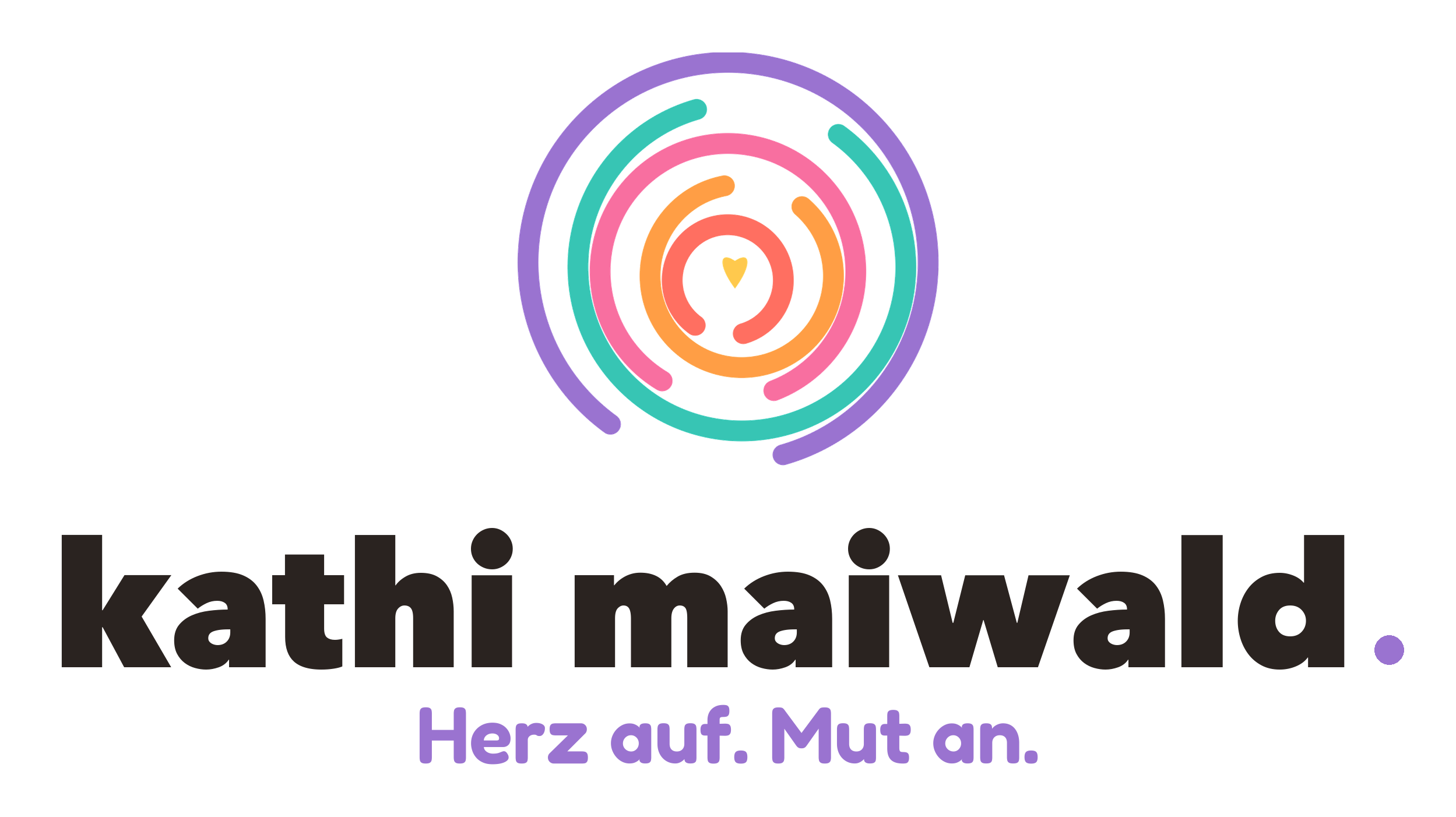 Logo von kathi maiwald. Bunter Fingerabdruck-Kreis mit Herz